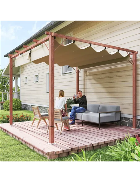 Outsunny 3 x 3 m Retractable Roof Pergola - Natural Wood Finish