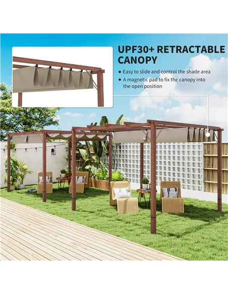 Outsunny 3 x 3 m Retractable Roof Pergola - Natural Wood Finish
