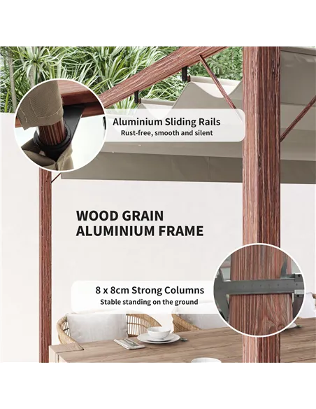 Outsunny 3 x 3 m Retractable Roof Pergola - Natural Wood Finish