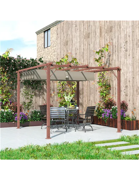 Outsunny 3 x 3 m Retractable Roof Pergola - Natural Wood Finish