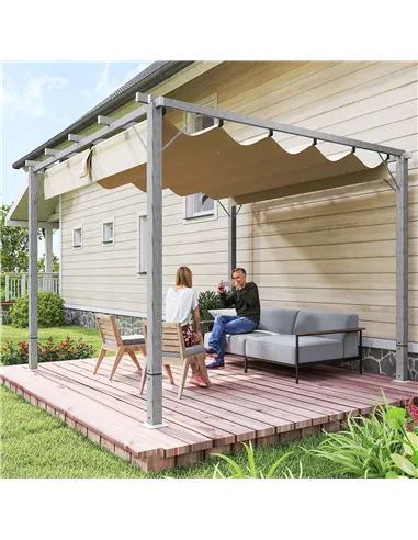 Outsunny 3 x 3 m Retractable Roof Pergola - Grey
