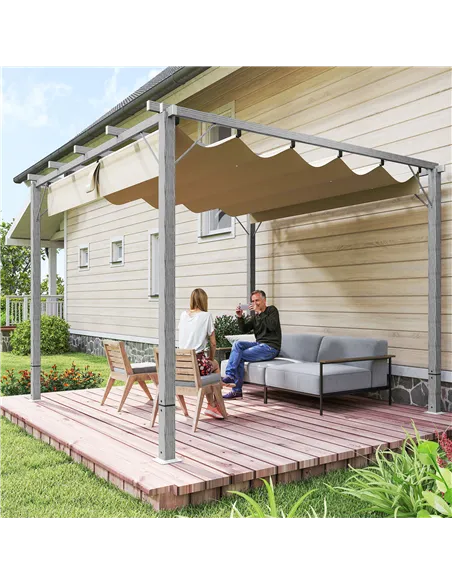 Outsunny 3 x 3 m Retractable Roof Pergola - Grey