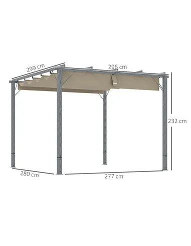 Outsunny 3 x 3 m Retractable Roof Pergola - Grey