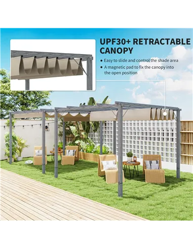 Outsunny 3 x 3 m Retractable Roof Pergola - Grey