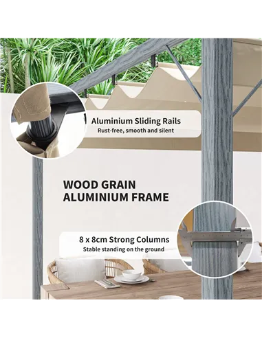 Outsunny 3 x 3 m Retractable Roof Pergola - Grey