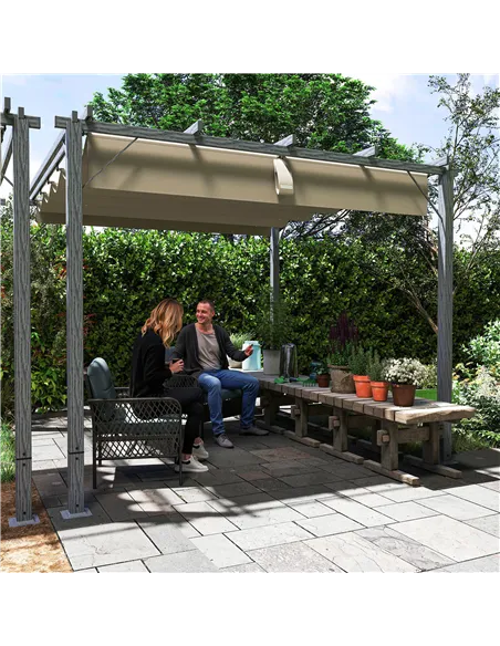 Outsunny 3 x 3 m Retractable Roof Pergola - Grey