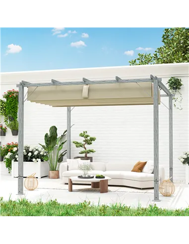 Outsunny 3 x 3 m Retractable Roof Pergola - Grey