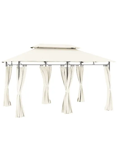 Outsunny 3 x 4m Metal Frame, Two-Tier Roof Gazebo - Cream White
