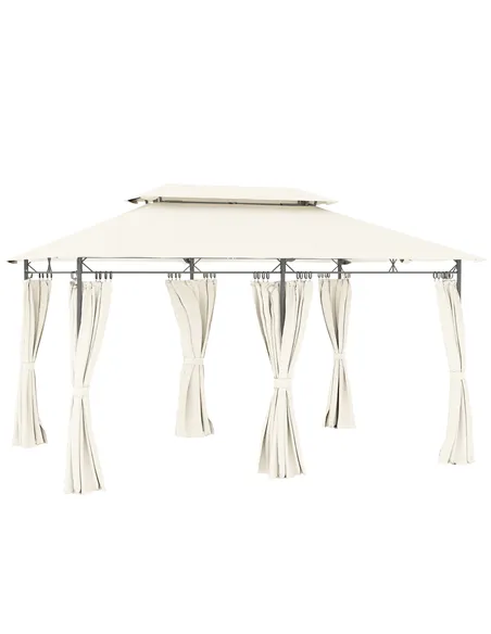Outsunny 3 x 4m Metal Frame, Two-Tier Roof Gazebo - Cream White