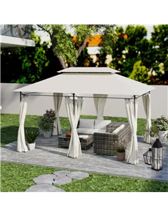 Outsunny 3 x 4m Metal Frame, Two-Tier Roof Gazebo - Cream White 2