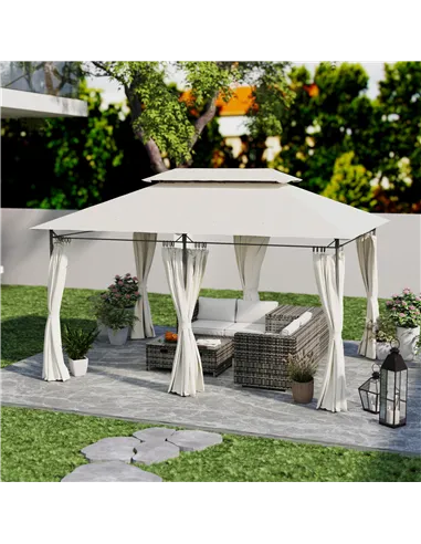 Outsunny 3 x 4m Metal Frame, Two-Tier Roof Gazebo - Cream White