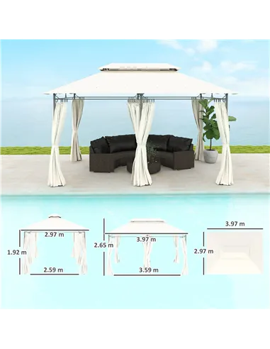 Outsunny 3 x 4m Metal Frame, Two-Tier Roof Gazebo - Cream White