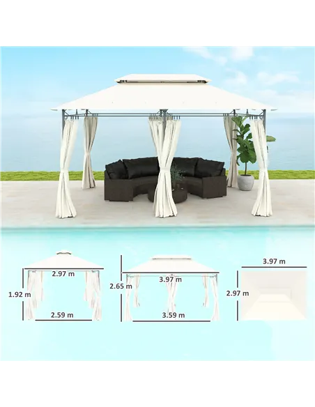 Outsunny 3 x 4m Metal Frame, Two-Tier Roof Gazebo - Cream White