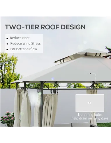Outsunny 3 x 4m Metal Frame, Two-Tier Roof Gazebo - Cream White