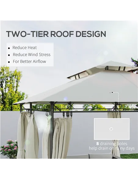 Outsunny 3 x 4m Metal Frame, Two-Tier Roof Gazebo - Cream White