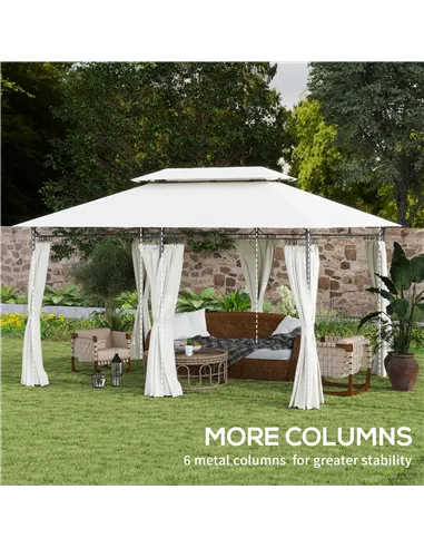 Outsunny 3 x 4m Metal Frame, Two-Tier Roof Gazebo - Cream White