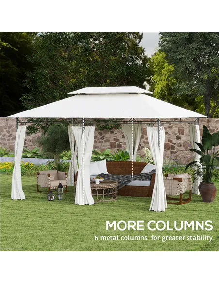 Outsunny 3 x 4m Metal Frame, Two-Tier Roof Gazebo - Cream White