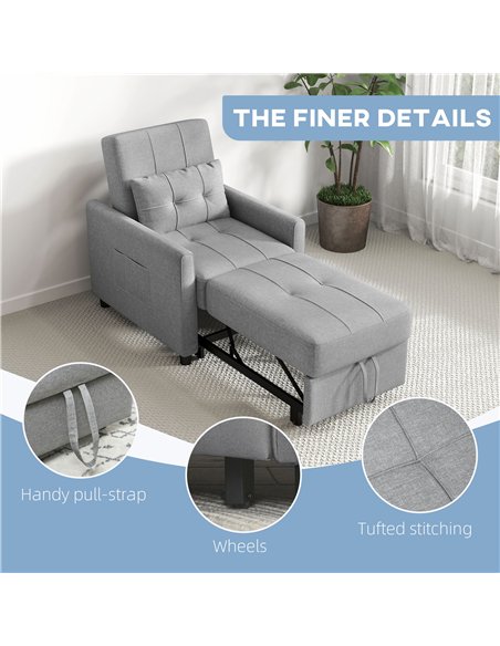 HOMCOM Linen-Look Single Chair Bed - Light Grey