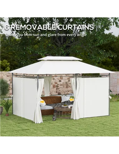 Outsunny 3 x 4m Metal Frame, Two-Tier Roof Gazebo - Cream White