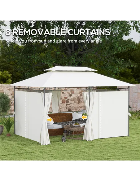 Outsunny 3 x 4m Metal Frame, Two-Tier Roof Gazebo - Cream White