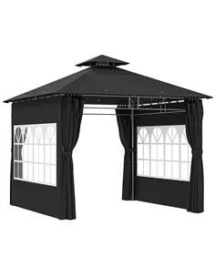 Outsunny 3 x 3 m Garden Gazebo, Double Roof Metal Gazebo with Removable Sidewalls and Church Windows, Outdoor Canopy Shelter, Bl