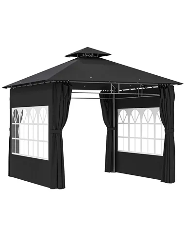 Outsunny 3 x 3 m Garden Gazebo, Double Roof Metal Gazebo with Removable Sidewalls and Church Windows, Outdoor Canopy Shelter, Bl