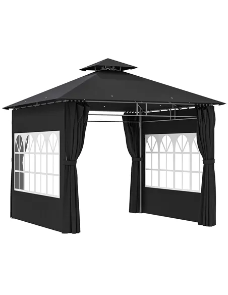 Outsunny 3 x 3 m Garden Gazebo, Double Roof Metal Gazebo with Removable Sidewalls and Church Windows, Outdoor Canopy Shelter, Bl
