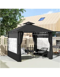 Outsunny 3 x 3 m Garden Gazebo, Double Roof Metal Gazebo with Removable Sidewalls and Church Windows, Outdoor Canopy Shelter, Bl 2