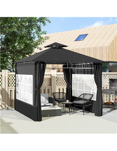 Outsunny 3 x 3 m Garden Gazebo, Double Roof Metal Gazebo with Removable Sidewalls and Church Windows, Outdoor Canopy Shelter, Bl