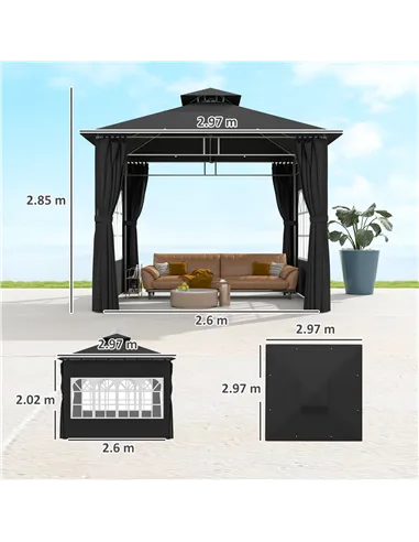 Outsunny 3 x 3 m Garden Gazebo, Double Roof Metal Gazebo with Removable Sidewalls and Church Windows, Outdoor Canopy Shelter, Bl