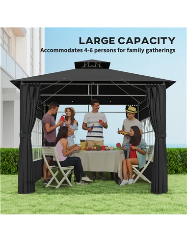 Outsunny 3 x 3 m Garden Gazebo, Double Roof Metal Gazebo with Removable Sidewalls and Church Windows, Outdoor Canopy Shelter, Bl