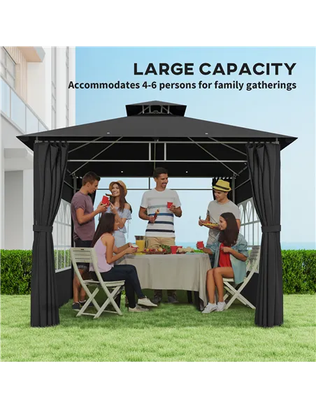 Outsunny 3 x 3 m Garden Gazebo, Double Roof Metal Gazebo with Removable Sidewalls and Church Windows, Outdoor Canopy Shelter, Bl