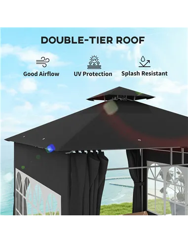 Outsunny 3 x 3 m Garden Gazebo, Double Roof Metal Gazebo with Removable Sidewalls and Church Windows, Outdoor Canopy Shelter, Bl