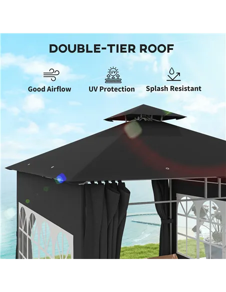 Outsunny 3 x 3 m Garden Gazebo, Double Roof Metal Gazebo with Removable Sidewalls and Church Windows, Outdoor Canopy Shelter, Bl