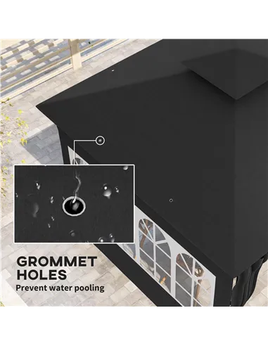 Outsunny 3 x 3 m Garden Gazebo, Double Roof Metal Gazebo with Removable Sidewalls and Church Windows, Outdoor Canopy Shelter, Bl