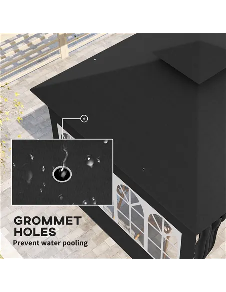 Outsunny 3 x 3 m Garden Gazebo, Double Roof Metal Gazebo with Removable Sidewalls and Church Windows, Outdoor Canopy Shelter, Bl