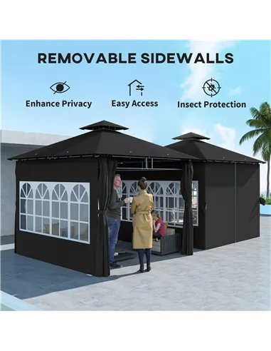 Outsunny 3 x 3 m Garden Gazebo, Double Roof Metal Gazebo with Removable Sidewalls and Church Windows, Outdoor Canopy Shelter, Bl