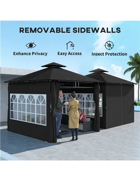 Outsunny 3 x 3 m Garden Gazebo, Double Roof Metal Gazebo with Removable Sidewalls and Church Windows, Outdoor Canopy Shelter, Bl