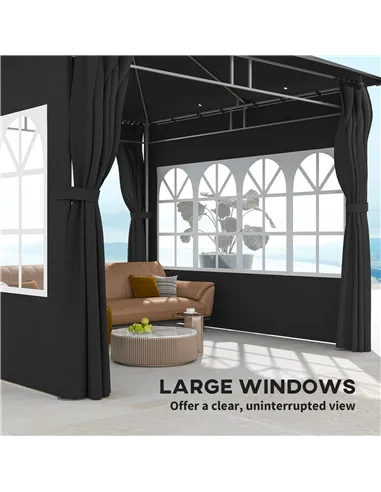 Outsunny 3 x 3 m Garden Gazebo, Double Roof Metal Gazebo with Removable Sidewalls and Church Windows, Outdoor Canopy Shelter, Bl