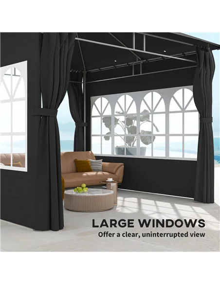 Outsunny 3 x 3 m Garden Gazebo, Double Roof Metal Gazebo with Removable Sidewalls and Church Windows, Outdoor Canopy Shelter, Bl
