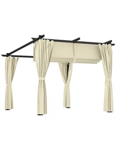 Outsunny 3 x 3 m Retractable Roof Pergola, with Curtains - Beige