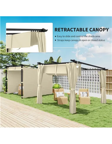 Outsunny 3 x 3 m Retractable Roof Pergola, with Curtains - Beige