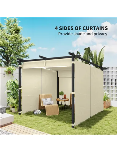 Outsunny 3 x 3 m Retractable Roof Pergola, with Curtains - Beige