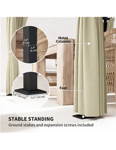 Outsunny 3 x 3 m Retractable Roof Pergola, with Curtains - Beige