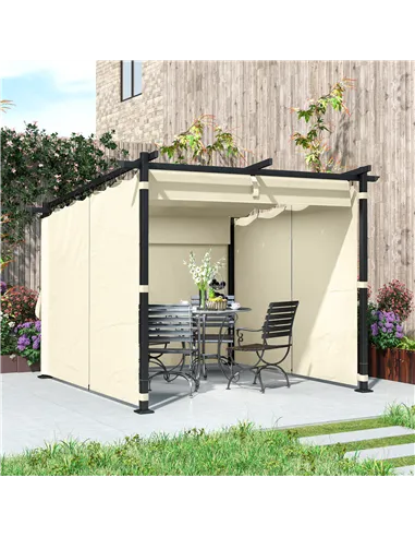 Outsunny 3 x 3 m Retractable Roof Pergola, with Curtains - Beige