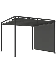 Outsunny 3 x 3m Aluminium Pergola, with Retractable Roof and Wall - Dark Grey