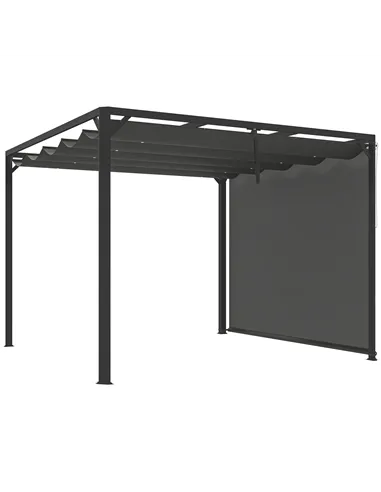Outsunny 3 x 3m Aluminium Pergola, with Retractable Roof and Wall - Dark Grey