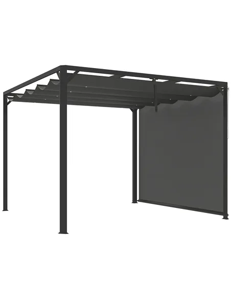 Outsunny 3 x 3m Aluminium Pergola, with Retractable Roof and Wall - Dark Grey