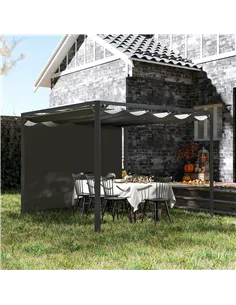 Outsunny 3 x 3m Aluminium Pergola, with Retractable Roof and Wall - Dark Grey 2
