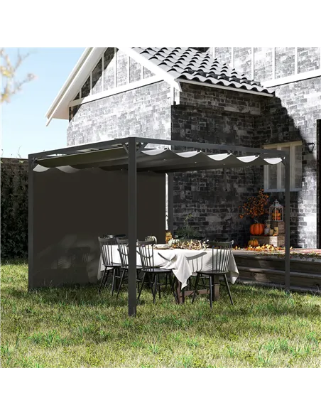 Outsunny 3 x 3m Aluminium Pergola, with Retractable Roof and Wall - Dark Grey